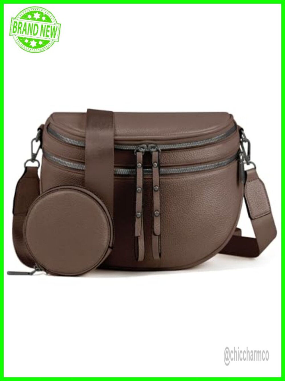 Vegan Leather Crossbody Bum Bag Convertible Wide Strap Saddle Purse